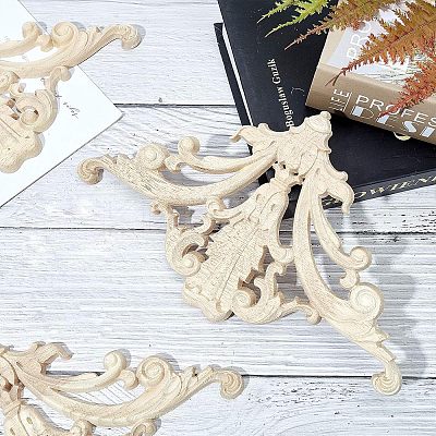 Natural Solid Wood Carved Onlay Applique Craft WOOD-FH0001-28-1