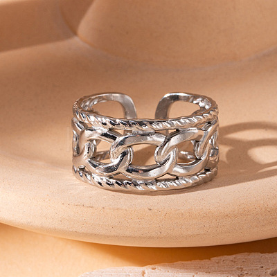 201 Stainless Steel Oval Link Chain Cuff Rings FS-WG16057-24-1