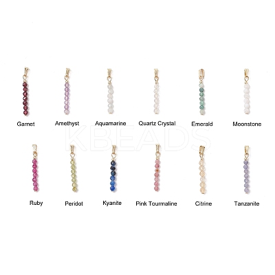 12Pcs 12 Styles Natural Mixed Stone Faceted Round Beaded Pendants PALLOY-JF03556-01-1