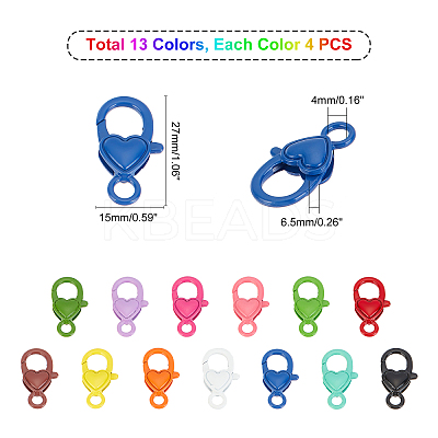 52Pcs 13 Colors Spray Painted Eco-Friendly Alloy Lobster Claw Clasps PALLOY-PH0002-02-1