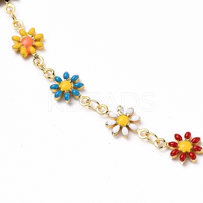 Golden Brass Flower Enamel Links Chain Necklaces NJEW-JN03171-01-1
