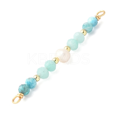 Faceted Round Natural Amazonite & Apatite & Potato Natural Cultured Freshwater Pearl Beaded Connector Charms PALLOY-JF03531-05-1