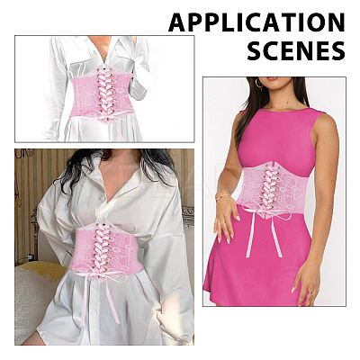 PVC Lace Up Elastic Corset Belts with Polyester Ribbon for Women AJEW-WH0678-79B-1