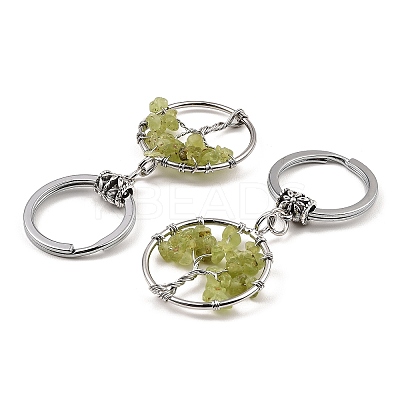 Natural Peridot Flat Round with Tree of Life Pendant Keychain KEYC-E023-03W-1