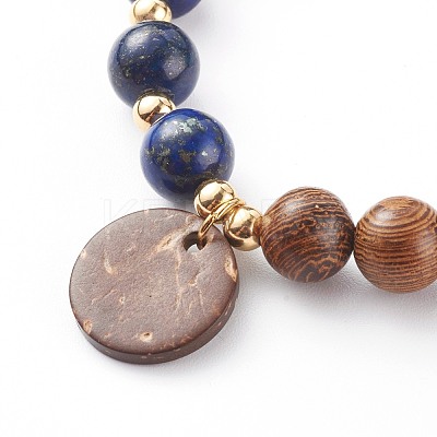 Wood Bead & Stone Bracelet BJEW-JB06104-1