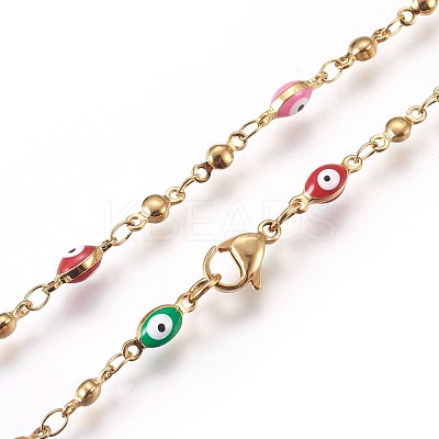 304 Stainless Steel Rosary Bead Necklaces LS-NJEW-E133-01G-1