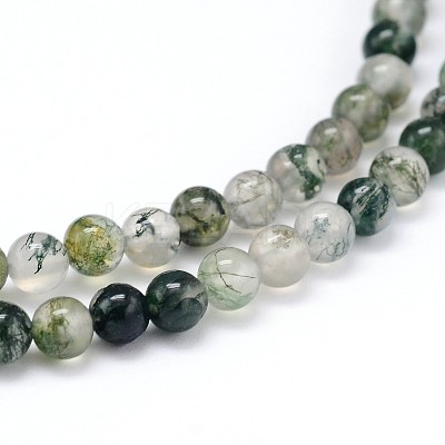 Natural Moss Agate Round Bead Strands G-J303-07-6mm-1