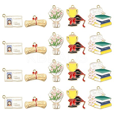 30Pcs 5 Styles Graduation Theme Alloy Enamel Pendants FIND-CJ0002-50-1