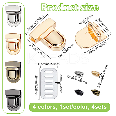 4 Bags 4 Colors Arch Shaped Alloy Purse Locks FIND-NB0006-43-1