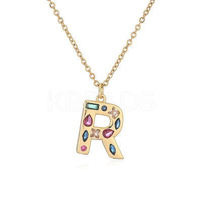 Brass Pave Colorful Cubic Zirconia Initial Pendant Necklaces for Women FS-WG02860-18-1