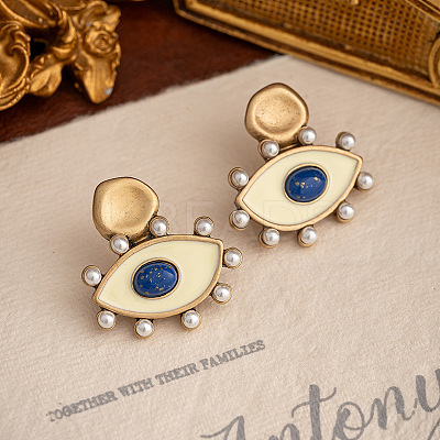 Eye Alloy & Enamel & Natural Lapis Lazuli Dangle Stud Earrings FS-WGFBACA-02-1