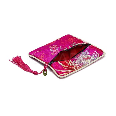 Chinese Brocade Tassel Zipper Jewelry Bag Gift Pouch X-ABAG-F005-10-1