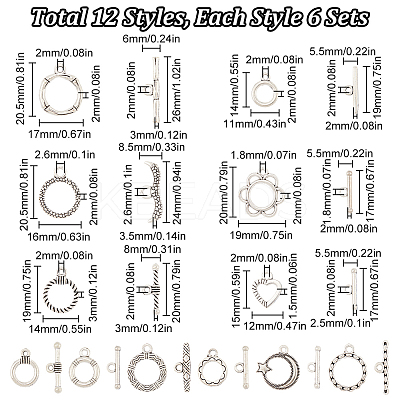 12 Styles Tibetan Style Alloy Toggle Clasps FIND-SC0012-97-1