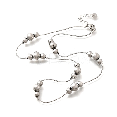 304 Stainless Steel Round Beads Link Chain Necklaces for Women NJEW-U031-11P-1