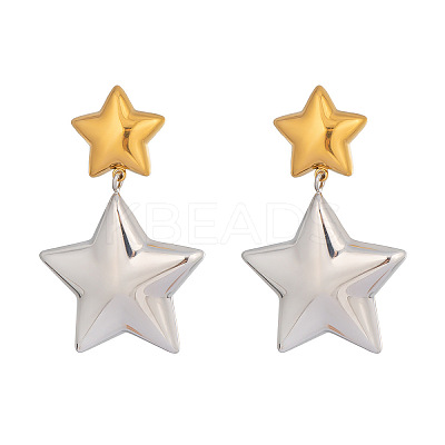 304 Stainless Steel Two Tone Star Dangle Stud Earrings LQ4369-1