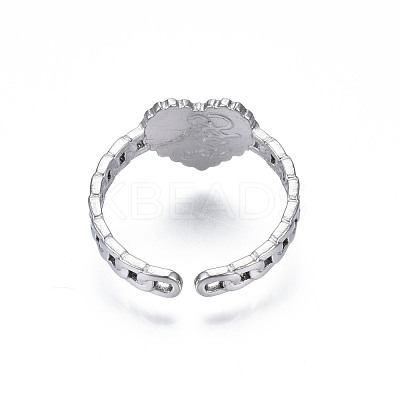 Non-Tarnish 304 Stainless Steel Heart with Word Love You Open Cuff Ring for Women RJEW-S405-261P-1