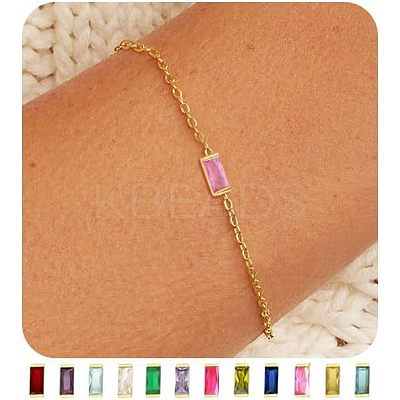 Octor Birthstone Brass Pave Cubic Zirconia Rectangle Link Bracelets WG17BBA-09-1