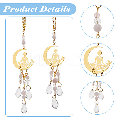 2Pcs 2 Styles Alloy Moon with Yoga Charm Pendant Decorations HJEW-DC00115-1