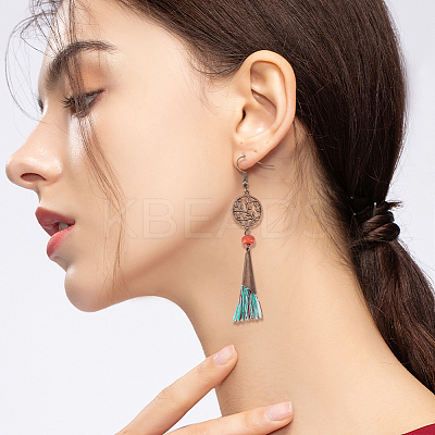 6 Pair 6 Style Bohemian Vintage Tassel Earrings Set EJEW-AN0003-71-1