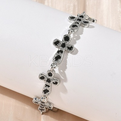 Brass Enamel Micro Pave Clear Cubic Zirconia Cross Link Chain Bracelets for Women BJEW-G764-02P-1