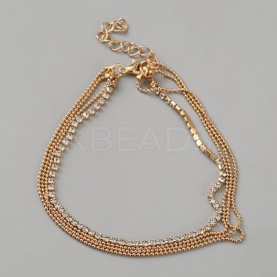 Alloy Ball Chain 3 Layer Anklets for Women AJEW-Z047-01G-1