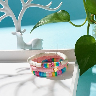 Handmade Polymer Clay Heishi Beads Stretch Kids Bracelets Set BJEW-JB07429-02-1