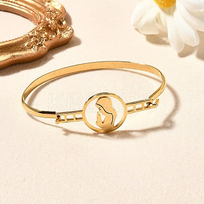 201 Stainless Steel Flat Round Link Bangles for Women LS-BJEW-R014-01G-05-1