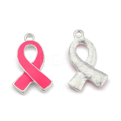 October Breast Cancer Pink Awareness Ribbon Alloy Enamel Pendants ENAM-E262-S-1