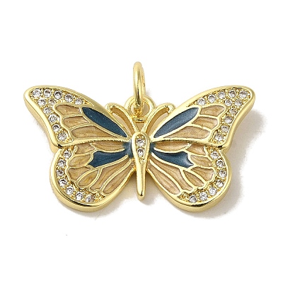 Brass Enamel Micro Pave Cubic Zirconia Pendants KK-Z042-05G-04-1