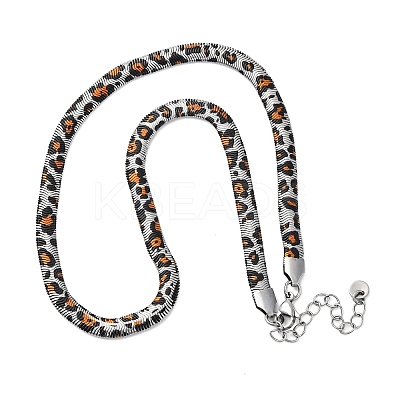 304 Stainless Steel Leopard Print Flat Snake Chain Necklaces for Women NJEW-A044-02B-P-1