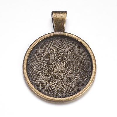 Flat Round Alloy Pendant Cabochon Settings LS-PALLOY-A15654-AB-1