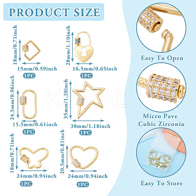 Brass Micro Pave Clear Cubic Zirconia Screw Carabiner Lock Charms ZIRC-TA0001-13G-1
