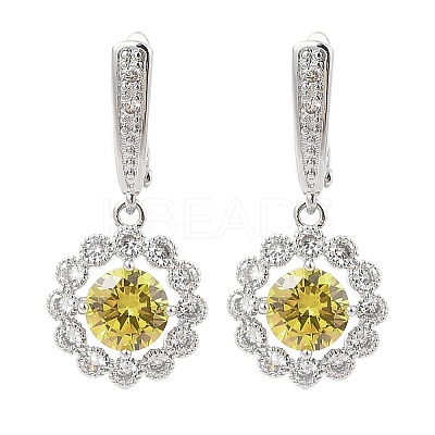 Brass Pave Cubic Zirconia Flowerl Hoop Earrings for Women EJEW-I304-25P-01-1