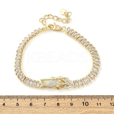 Brass Micro Pave Clear Cubic Zirconia Rectangle Link Chain Bracelets for Women BJEW-U044-01B-G-1