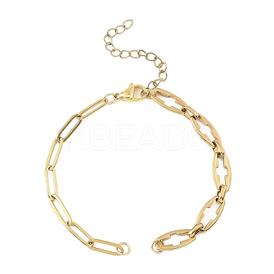 304 Stainless Steel Hollow Cross Link Chain Paperclip Chain Bracelet Making AJEW-JB01422-1