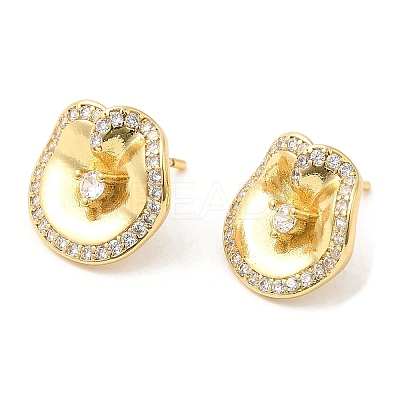 Brass Twist Flat Round Stud Earrings with Clear Cubic Zirconia EJEW-Q770-09G-1