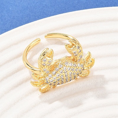 Brass Micro Pave Cubic Zirconia Cuff Rings RJEW-C145-01C-G-1
