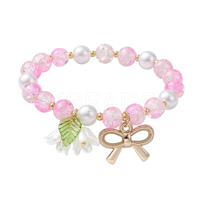 Imitation Pearl Glass & Acrylic Round Beaded Stretch Bracelets BJEW-JB10083-03-1