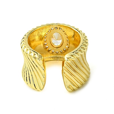 Brass Micro Pave Cubic Zirconia Oval Open Cuff Rings RJEW-K256-05G-1