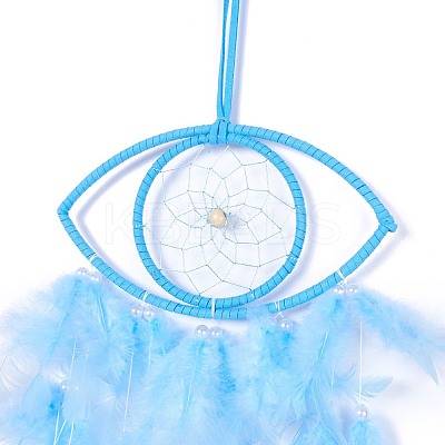 Handmade Eye Woven Net/Web with Feather Wall Hanging Decoration HJEW-K035-04A-1