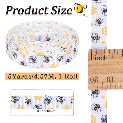 Polyester Bees Printed Grosgrain Ribbons SRIB-WH20020-018D-1
