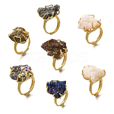 Nuggets Electroplate Natural Agate Cluster Finger Rings RJEW-K288-02G-1