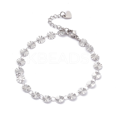 Tarnish Resistant 304 Stainless Steel Flat Round Link Chain Bracelets BJEW-I295-10P-1