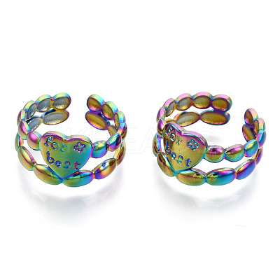 304 Stainless Steel Heart Cuff Rings RJEW-N038-117M-1