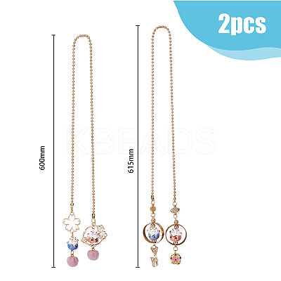 2Pcs 2 Style Lucky Cat Car Charm Porcelain Figurine Hanging Pendant Decorations HJEW-DC0001-05-1