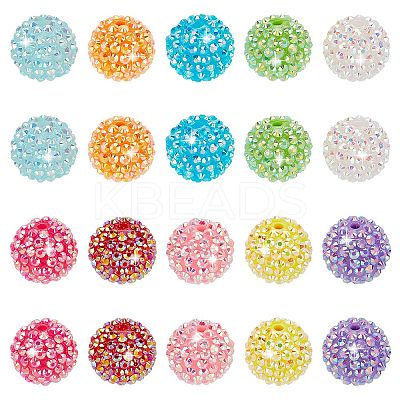 20Pcs 10 Colors AB Color Plated Acrylic Rhinestone Beads OACR-PH0004-01-1