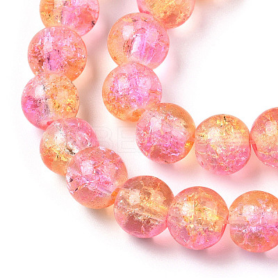 Two-Tone Crackle Baking Paint Transparent Glass Beads Strands CCG-T004-8mm-07-1