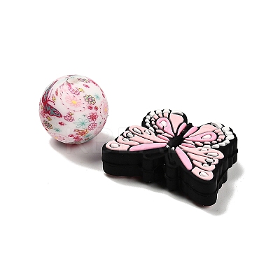 25Pcs Butterfly & Round Silicone Focal Beads SIL-L005-02D-1