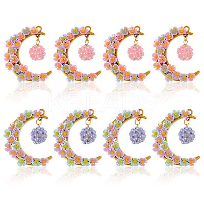8Pcs 2 Colors Glass Seed Beads & Resin Pendants PALLOY-CA00039-1
