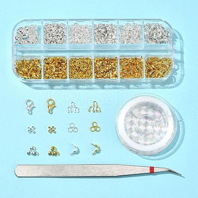 Brass and Iron Beeds with Strong Stretchy Beading Elastic Thread and Iron Beading Tweezers DIY-FS0005-74-1